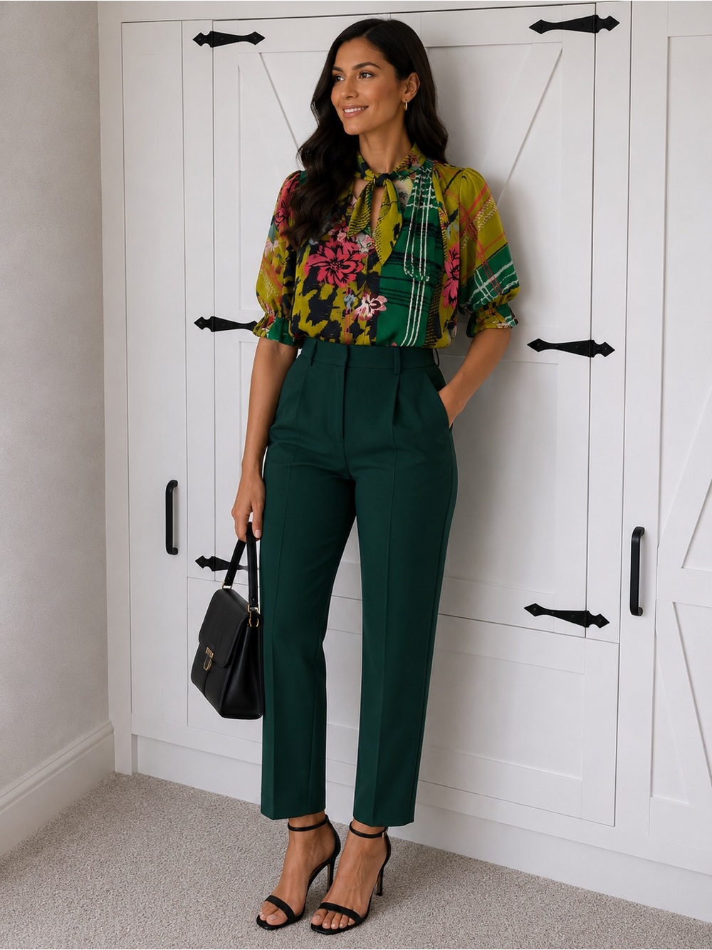 7Th Ave Design Studio Green Floral Mix Tie Front Blouse